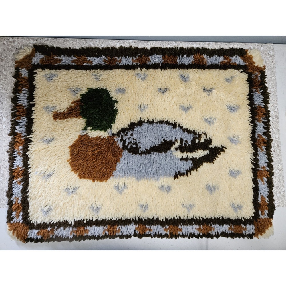 Vintage Latch Hook Duck Wall Hanging 26" X 20" Completed